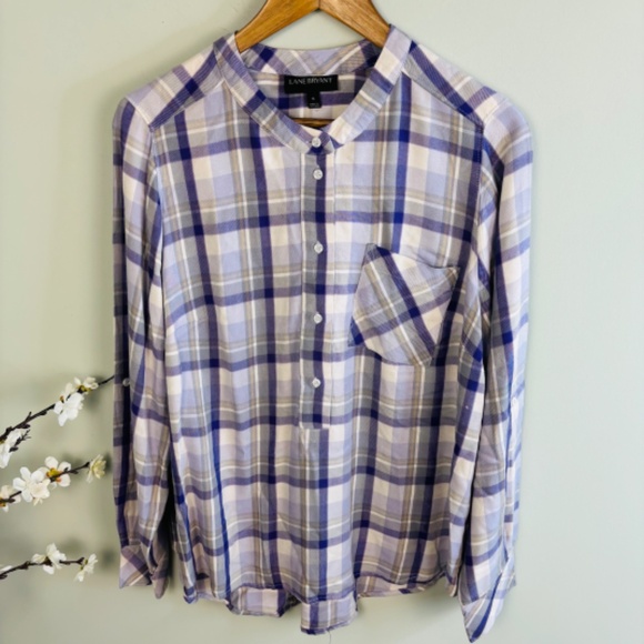 Lane Bryant Collarless Flannel Shirt Size 14 - Picture 2 of 5